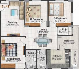 Pruthvi Raintree Abode (3BHK+2T (1,300 sq ft)   Pooja Room 1300 sq ft)