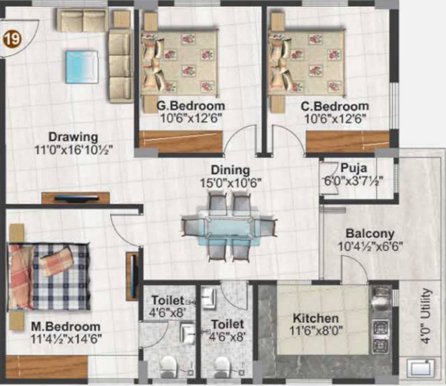 Pruthvi Raintree Abode (3BHK+2T (1,457 sq ft)   Pooja Room 1457 sq ft)