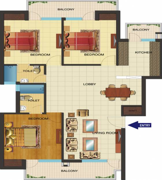KLJ Nirvana Floors (3BHK+2T (1,550 sq ft) 1550 sq ft)