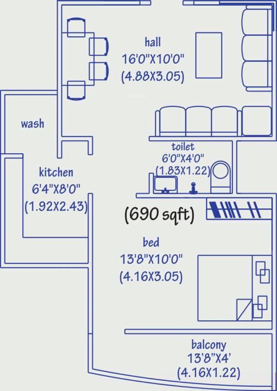 Paras Lifestyles Gulab Vatika Apartment (1BHK+1T (690 sq ft) 690 sq ft)