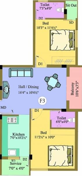 AV Anandamaya (2BHK+2T (884 sq ft) 884 sq ft)