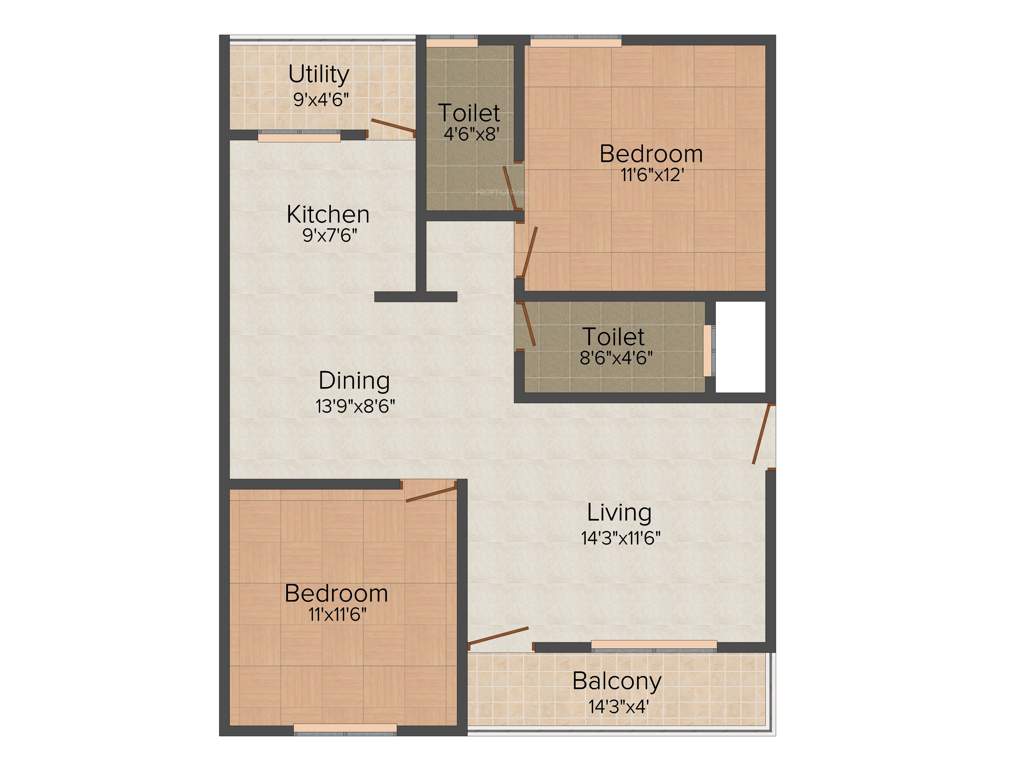 Shivaganga Splendour (2BHK+2T (1,075 sq ft) 1075 sq ft)