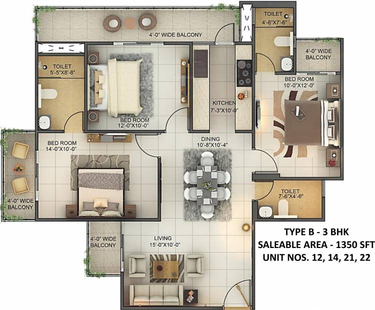 Mahagun Montage (3BHK+3T (1,350 sq ft) 1350 sq ft)