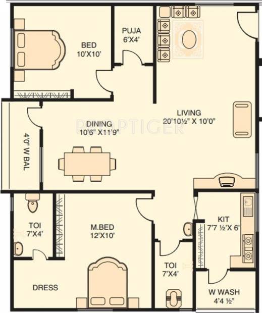 Bliss Venkateshwara Residency (2BHK+2T (1,055 sq ft)   Pooja Room 1055 sq ft)