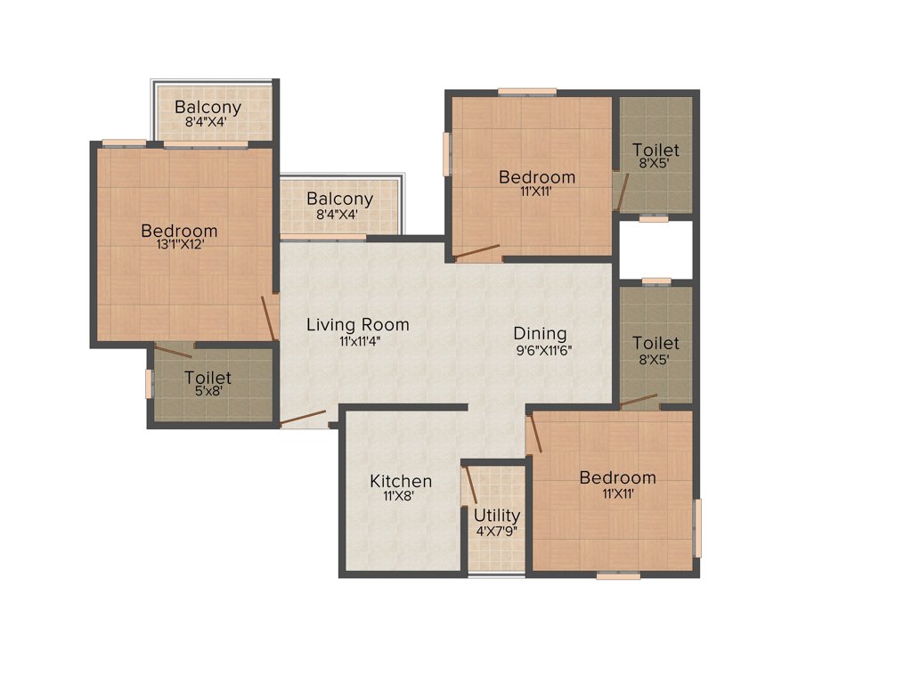 Confident Leo (3BHK+3T (1,350 sq ft) 1350 sq ft)