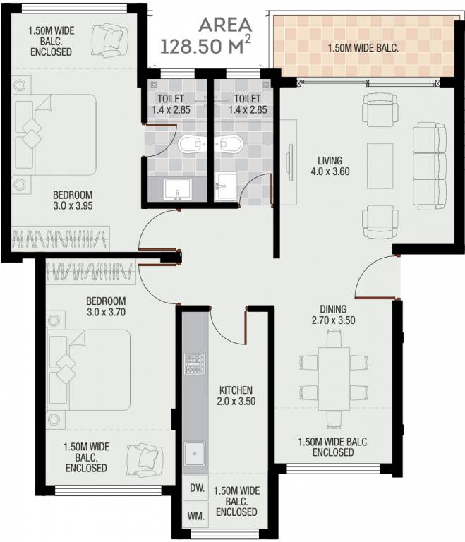 Kamat Construction Pvt Ltd Prestige (2BHK+2T (1,383 sq ft) 1383 sq ft)