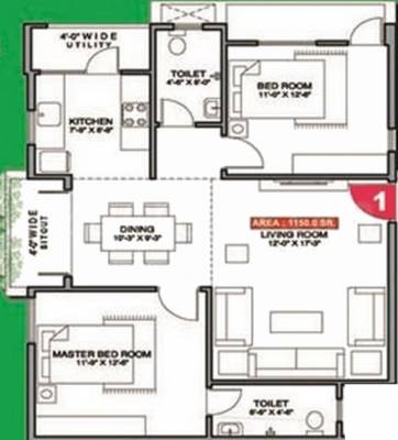  Sai Residency (2BHK+2T (1,150 sq ft) 1150 sq ft)