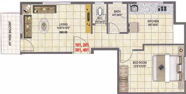 Aditya Pride Prestige (1BHK+1T (660 sq ft) 660 sq ft)