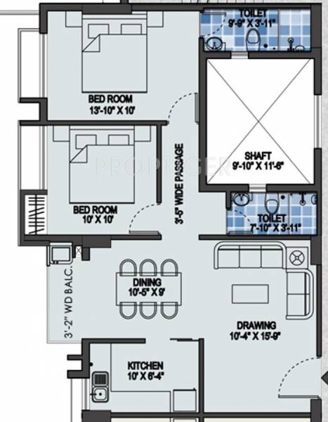 Purti Purti Star (2BHK+2T (885 sq ft) 885 sq ft)