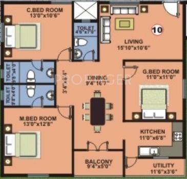 BM Serenity (3BHK+3T (1,404 sq ft) 1404 sq ft)