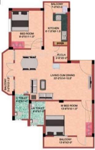 Shree Shree Priya Flats (2BHK+2T (1,025 sq ft)   Pooja Room 1025 sq ft)
