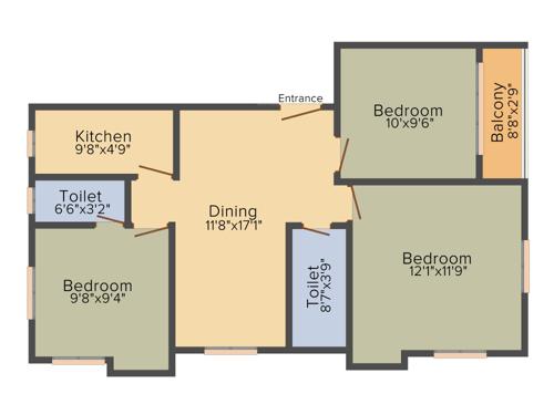Oiendrila Moni Twins (3BHK+2T (1,116 sq ft) 1116 sq ft)