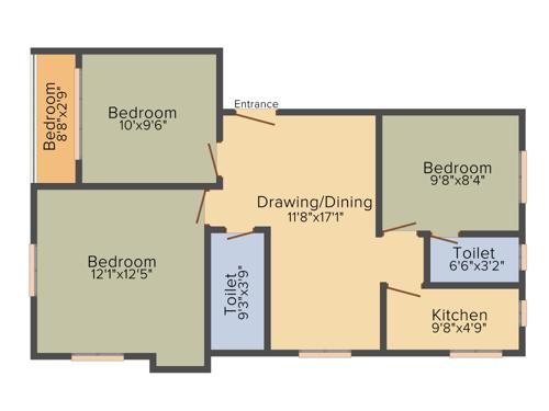 Oiendrila Moni Twins (3BHK+2T (1,117 sq ft) 1117 sq ft)