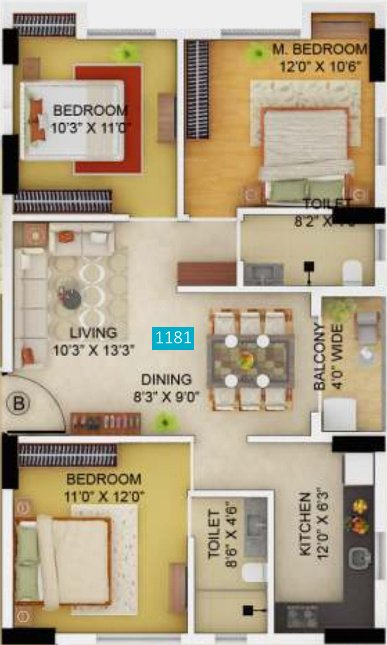 Primarc Allure (3BHK+2T (1,181 sq ft) 1181 sq ft)