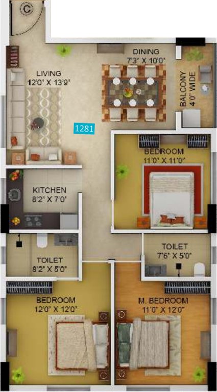 Primarc Allure (3BHK+2T (1,281 sq ft) 1281 sq ft)