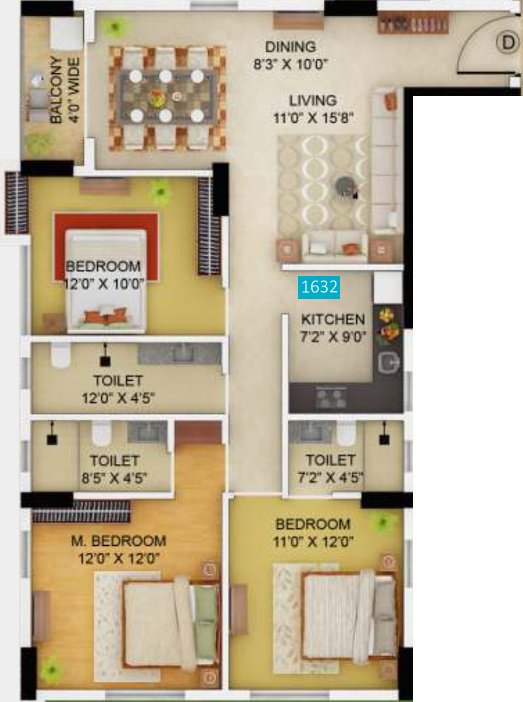 Primarc Allure (3BHK+3T (1,632 sq ft) 1632 sq ft)