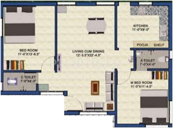 Shree Saravana Flats (2BHK+2T (1,012 sq ft)   Pooja Room 1012 sq ft)