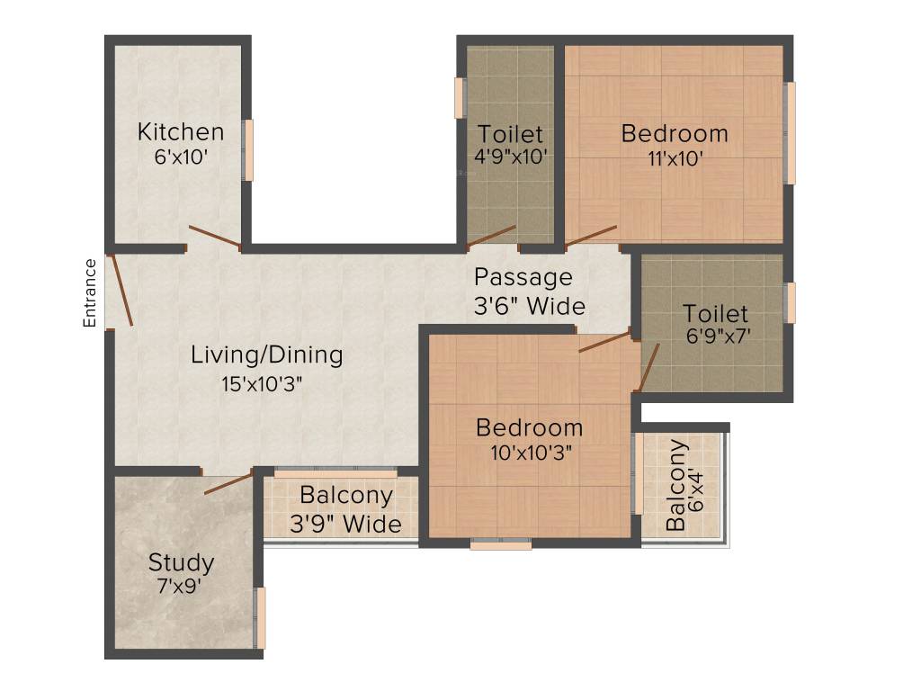 Siddha Water Front (2BHK+2T (820 sq ft) 820 sq ft)