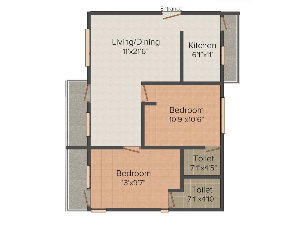 Siddha Water Front (2BHK+2T (975 sq ft) + Study Room 975 sq ft)