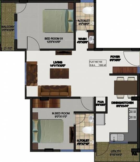 Everjoy Properties Classic (2BHK+2T (1,000 sq ft) + Pooja Room 1000 sq ft)