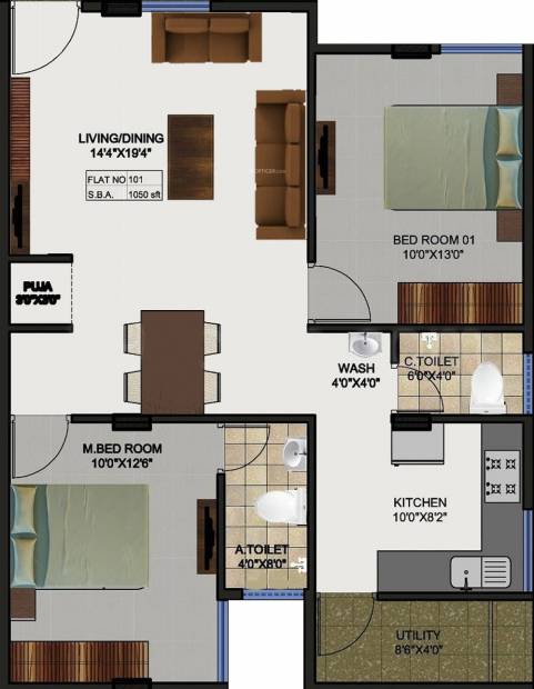 Everjoy Properties Classic (2BHK+2T (1,050 sq ft) + Pooja Room 1050 sq ft)