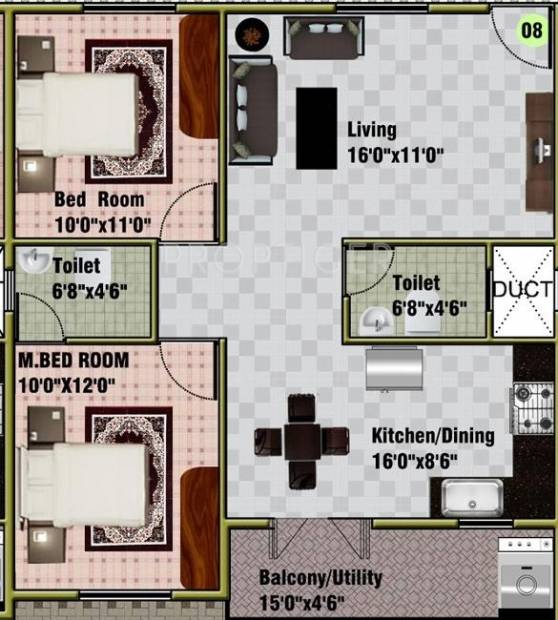 DS Spring Nest (2BHK+2T (1,110 sq ft) 1110 sq ft)