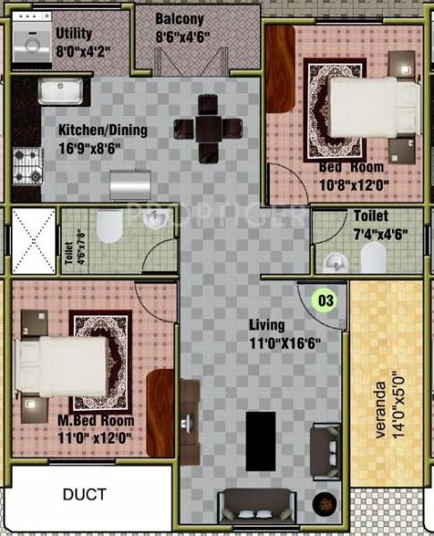 DS Spring Nest (2BHK+2T (1,297 sq ft) 1297 sq ft)