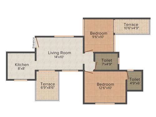 Fountain Miami (2BHK+2T (822 sq ft) 822 sq ft)