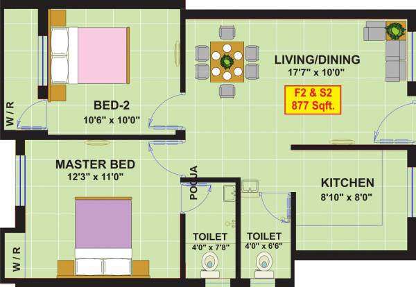 MSP Kandhan Kudil (2BHK+2T (877 sq ft) + Pooja Room 877 sq ft)