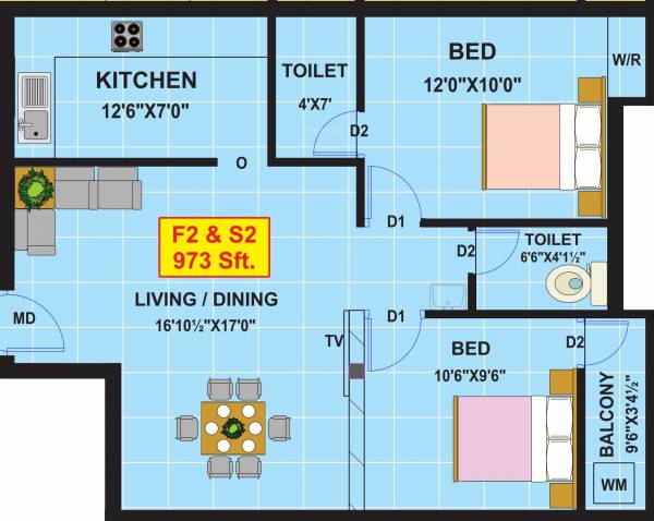 MSP Kumaran Thottam (2BHK+2T (973 sq ft) 973 sq ft)