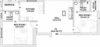 Brownstone Raj Mayura (2BHK+2T (844 sq ft) 844 sq ft)