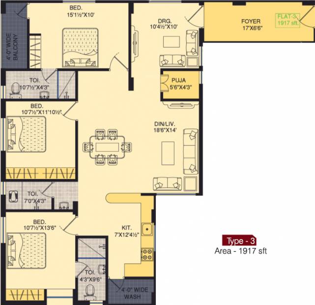 EAPL Shri Tirumala Prestige (3BHK+3T (1,917 sq ft) + Pooja Room 1917 sq ft)