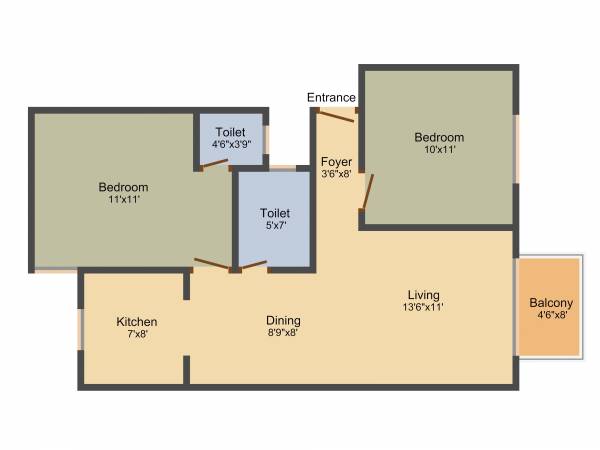 SBR Horizon (2BHK+2T (910 sq ft) 910 sq ft)