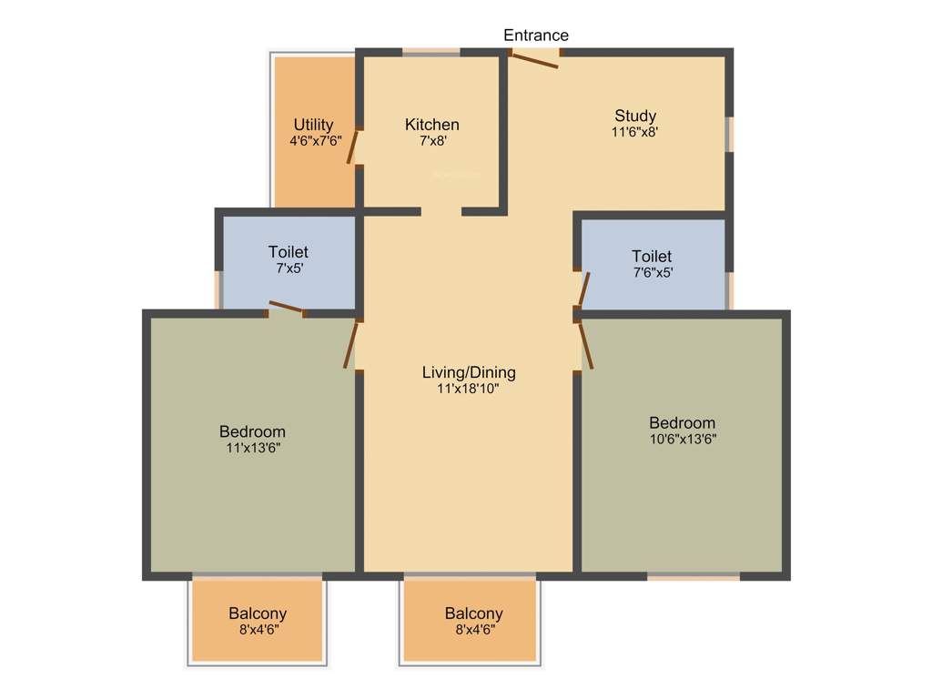 SBR Horizon (2BHK+2T (1,197 sq ft) + Study Room 1197 sq ft)