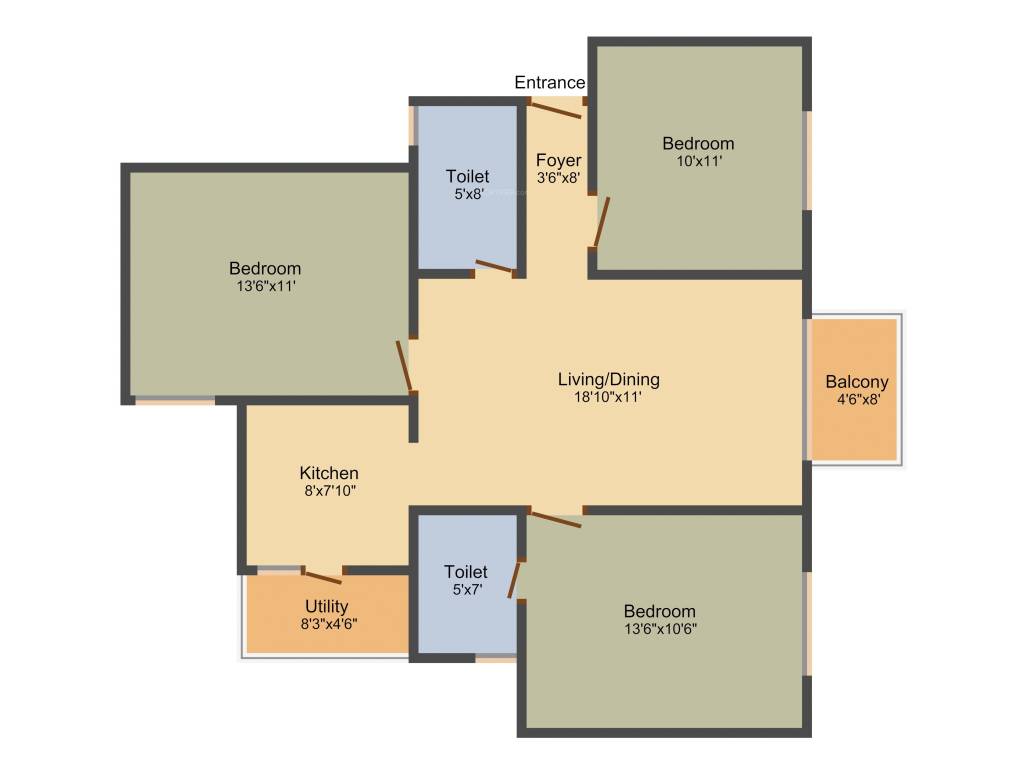 SBR Horizon (3BHK+2T (1,218 sq ft) 1218 sq ft)