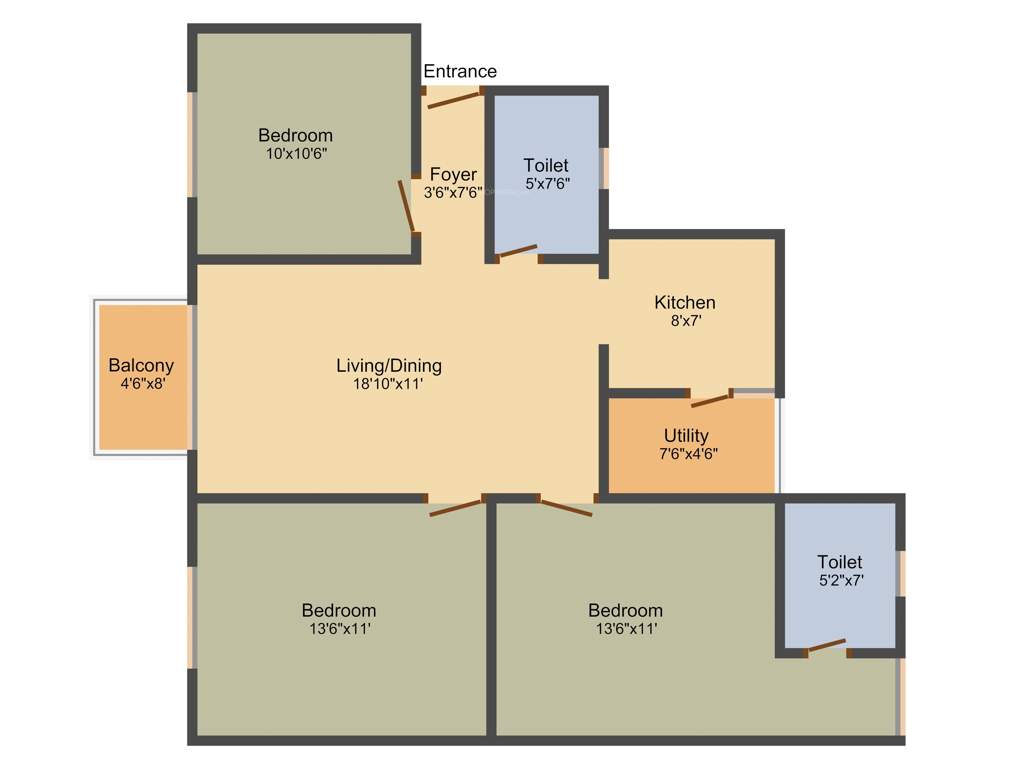 SBR Horizon (3BHK+2T (1,230 sq ft) 1230 sq ft)