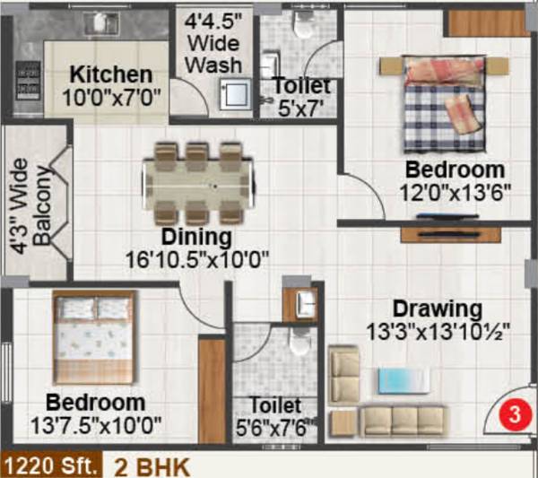 Gamut Ishta City (2BHK+2T (1,240 sq ft) 1240 sq ft)