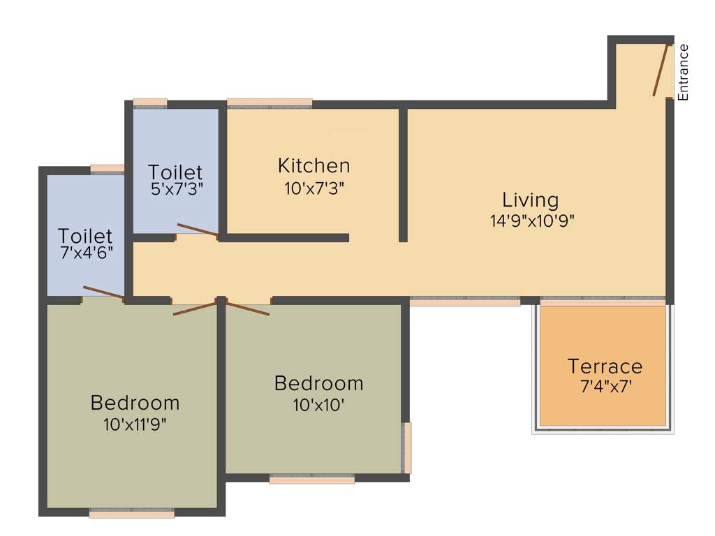 Mudra Life Spaces Prospera County 2BHK+2T (810 sq ft)
