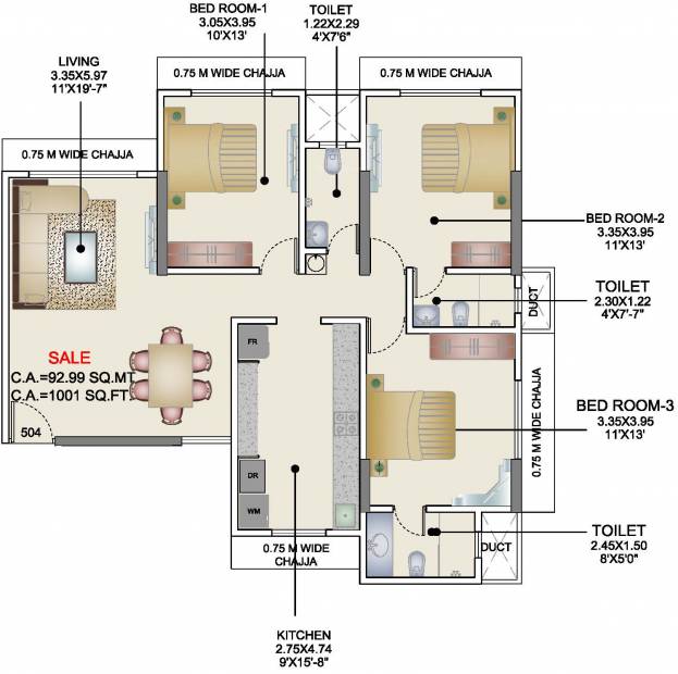 Pruthvi Serene (3BHK+3T (1,001 sq ft) 1001 sq ft)