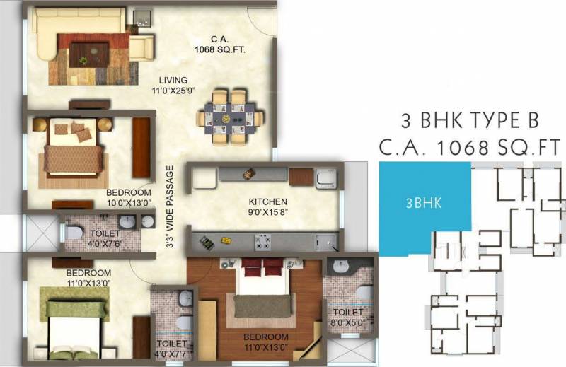 Pruthvi Serene (3BHK+3T (1,068 sq ft) 1068 sq ft)