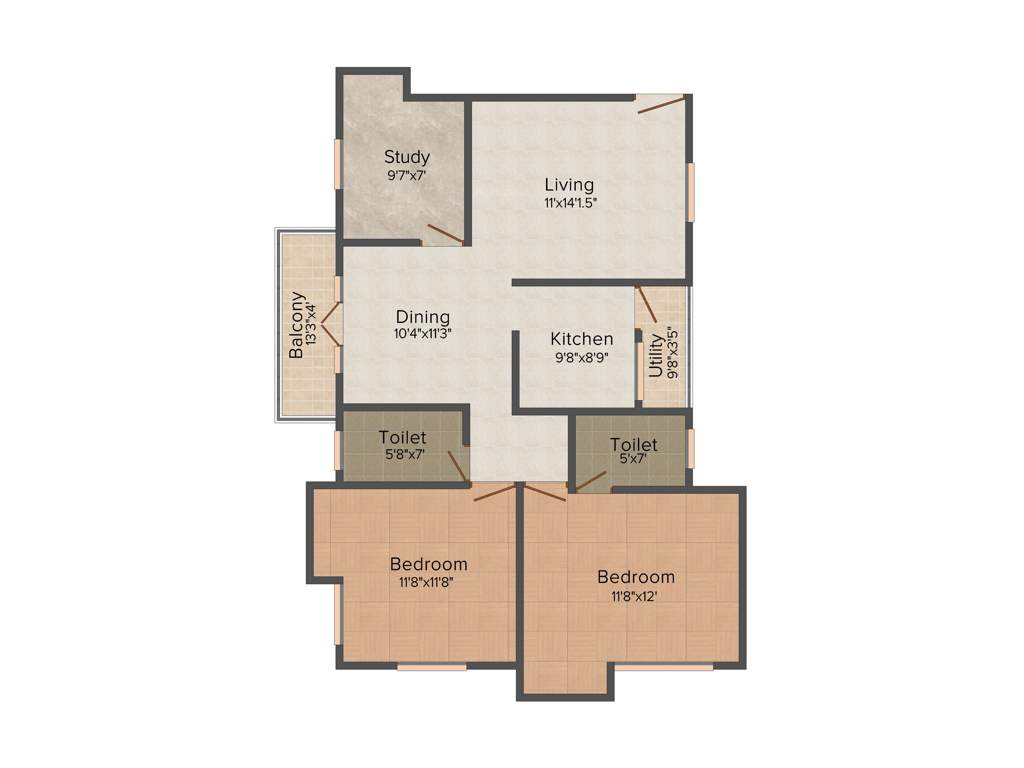 Rajkham Akash Ganga (2BHK+2T (1,188 sq ft)   Study Room 1188 sq ft)