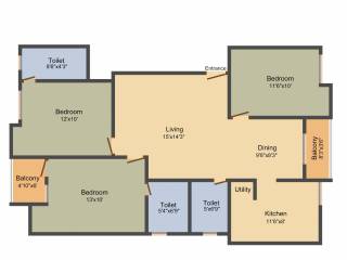 Saradeuz Acropolis (3BHK+3T (1,208 sq ft) + Pooja Room 1208 sq ft) Saradeuz Acropolis (3BHK+3T (1,208 sq ft) + Pooja Room 1208 sq ft)