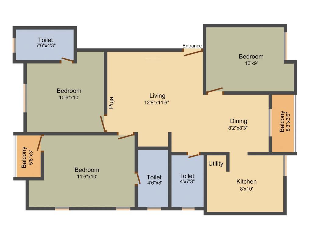 Saradeuz Acropolis (3BHK+3T (1,051 sq ft) + Pooja Room 1051 sq ft)
