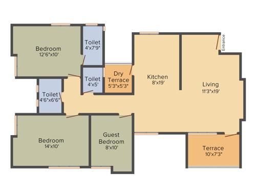 SV Icon Residency (3BHK+3T (1,300 sq ft) 1300 sq ft)