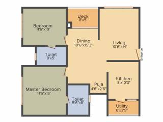 Cybercity Marina Skies (2BHK+2T (1,160 sq ft) + Pooja Room 1160 sq ft)
