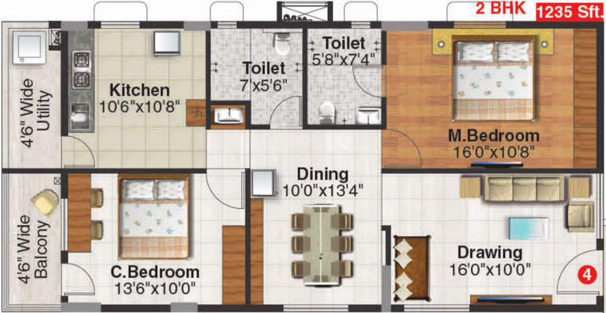 Aakruthi Platina (2BHK+2T (1,235 sq ft) 1235 sq ft)