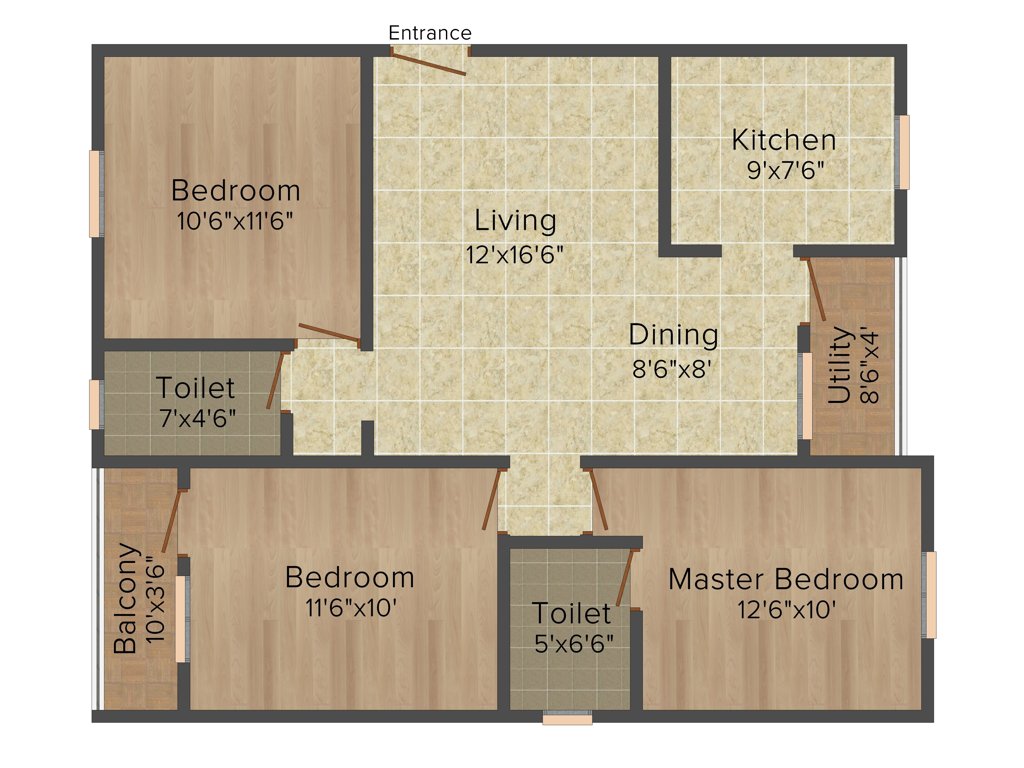Samaya Royal (3BHK+2T (1,195 sq ft) 1195 sq ft)
