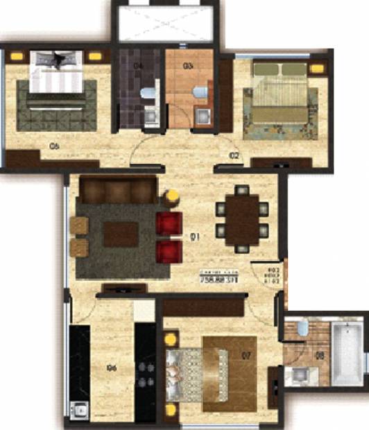 Jadhwani Krimson Splendour (3BHK+3T (1,287 sq ft) 1287 sq ft)