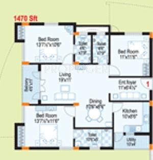 Maphar Calyx (3BHK+3T (1,470 sq ft) 1470 sq ft)