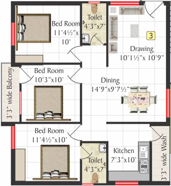 Swagath Swagath Delight (3BHK+2T (1,155 sq ft) 1155 sq ft)